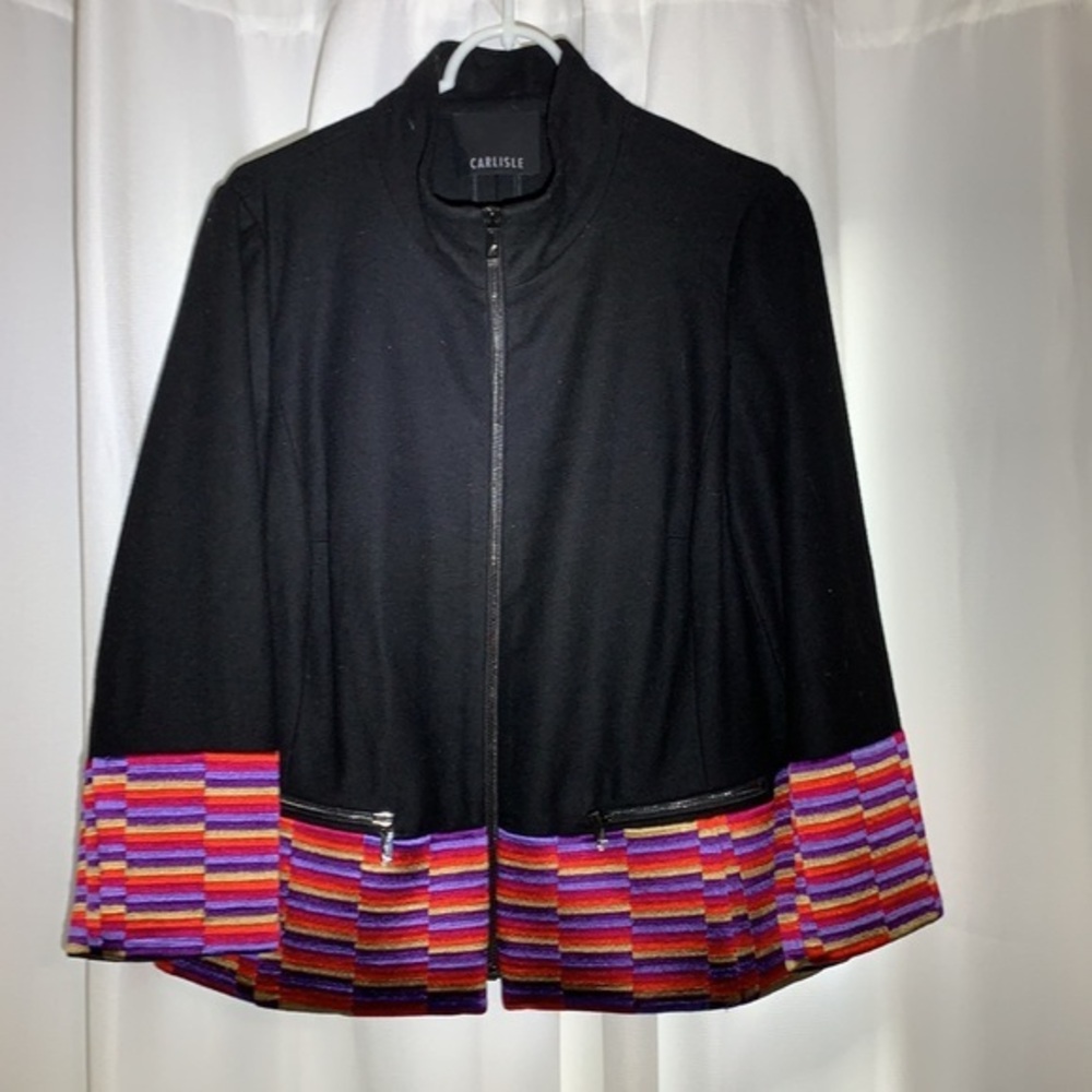 Size 12 Carlisle Black Rainbow Bottom Zip 65% Wool Jacket WJ36